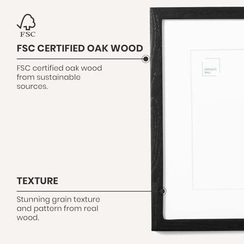 Opposite Wall - Set of 2-5x7 in - Black Solid Oak Wood Picture Frames with Mat - Wall Hanging & Tabletop Photo Frame - Pictures Display 4x6 with Mat, 5x7 without - Office, Gallery & Home Decor - color: Black, size: 5x7 in - 2 pk