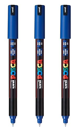 posca PC-1MR Water-Based Paint Markers, Extra Fine Tip (0.7mm), Blue, 3 Count - color: BLUE