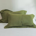 Simple&Opulence 100% French Linen Pillowcases with Embroidery – Pack of 2, Washed Solid Color Natural Flax, Soft & Breathable - Olive, 20'' x 26'' - color: Olive, size: Queen
