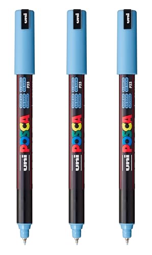 posca PC-1MR Water-Based Paint Markers, Extra Fine Tip (0.7mm), Glacier Blue, 3 Count - color: GLACIER BLUE