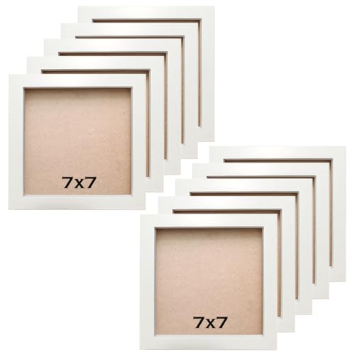 ZXT-parts 7x7 Picture Frames Set of 10, White Solid Wood Wall Mounted - size: 7x7