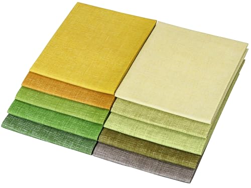 Craftido - 11 Options Solids with Tweed Tonals - Assorted Color Cotton Quilting Fabric Bundles 10pcs Fat Quarters 18"x21" - Medium Weight 5.2oz - for Quilting, Sewing and Crafts – Grasslands - color: Grasslands