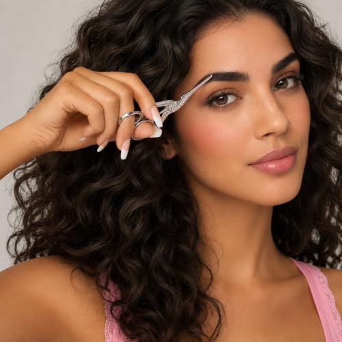 Diane Stainless Steel Stork Eyebrow Scissors, Precision Facial Hair & Brow Trimming Scissors for Women & Men, Sharp Ergonomic Beauty Grooming Scissors for Eyebrows, Mustache & Stray Hair Shears, 3.75"