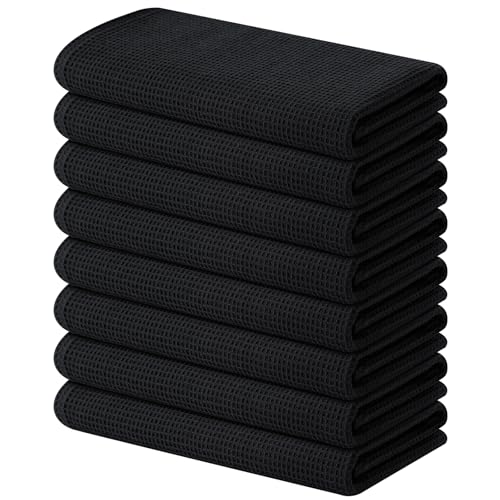 Homaxy 100% Cotton Waffle Weave Kitchen Towels, 8 Pack, Black - color: Black, size: 16 x 26 - 8 Pack