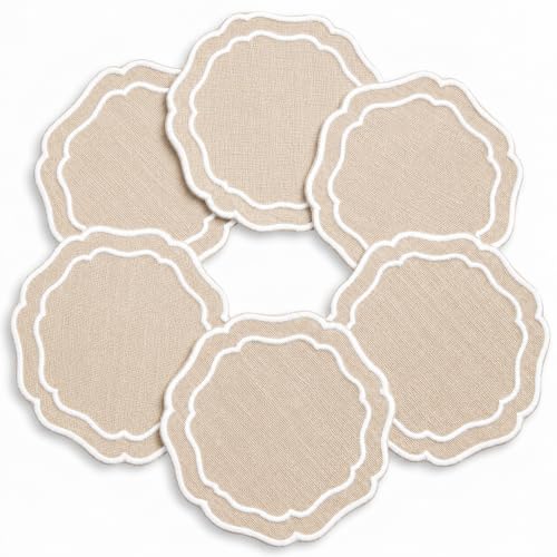 Linen Coasters for Drinks, Set of 6, 6 inch, Taupe - color: 1294 - Taupe, size: 6 inches
