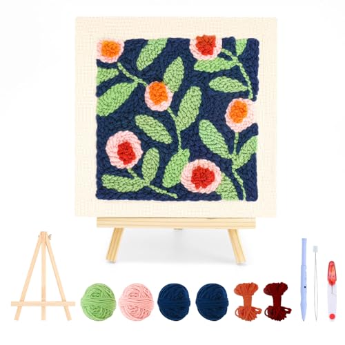frartoold Green Art Deco Punch Needle Kit - Plant Embroidery Set - color: Green