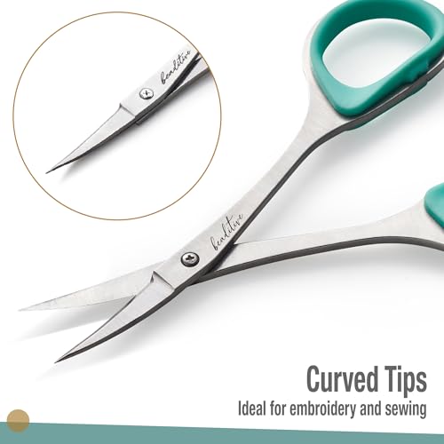 Beaditive Sewing and Embroidery Scissors Set (2 Pc.) Curved and Straight, Sharp, Stainless-Steel Design | Precision Tips, Ergonomic Rubber Handle Grip | Small, Compact DIY Use (1 Curved, 1 Straight) - color: 1 Curved, 1 Straight