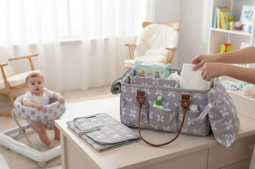 Moteph Diaper Caddy with Changing Mat, Large Baby Diaper Caddy Organizer with Lid, Portable Organizer Basket for Baby Essentials, Roll-Up Lid, Built-In Changing Mat Pocket - style: With Changing Mat