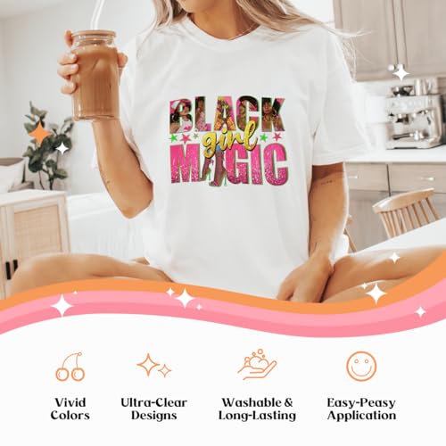 Kaciola 30 Sheets Black Girl DTF Transfers Ready to Press, Black Women Iron on Transfers for T Shirts Washable Stickers Iron on Decals for T Shirts Hoodie DIY Crafts - color: Black Girl