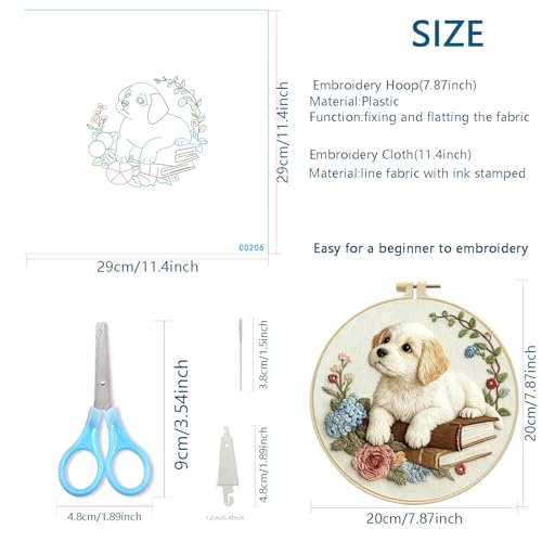Qvthpv Embroidery Kit for Beginners, Stamped Puppy and Books Pattern - color: The puppy and the books