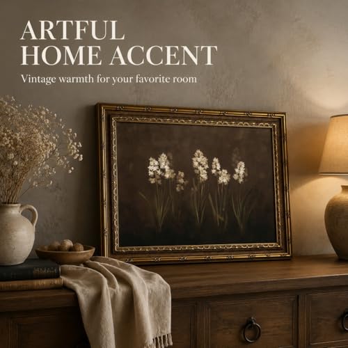 DNEJZKI Vintage Gold Frame Hyacinth Wall Art Rustic Farmhouse Flower Botanical Wall Decor Retro Floral Landscape Painting Picture Cottagecore Plant Canvas Prints for Living Room Bedroom Office Deco - color: Hyacinth, size: 24"L x 16"W