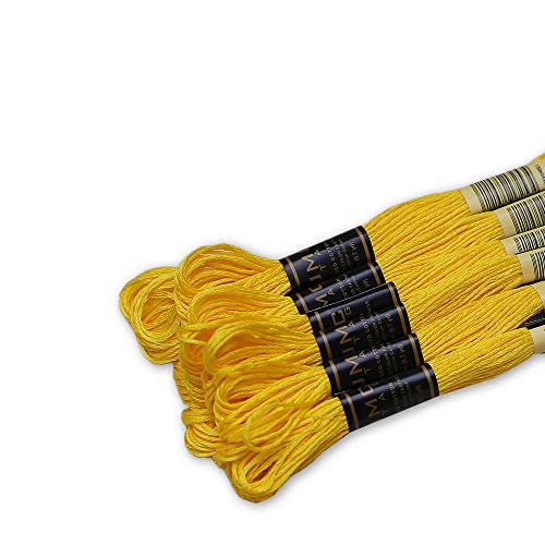 Pack of 12 Premium Embroidery Thread | 100% Egyptian Cotton Premium Skeins | Cross Stitch Embroidery Floss | Oeko TEX Certified Stranded Cotton | Ideal for Arts & Crafts (Lemon Yellow 290) - color: Lemon Yellow 290