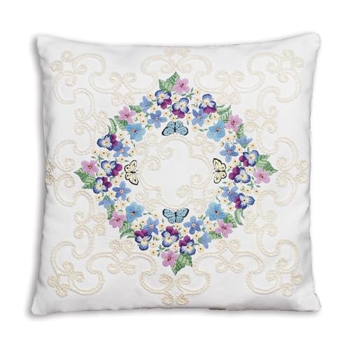 Janlynn Crewel Embroidery Kit, Floral Fantasy Pillow, White