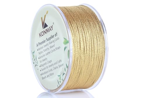 KONMAY 0.8mm Golden Ornament String with Case, 103 Yards Tinsel Twine Thread for Jewelry Making, Crafting, Decoration, Gift Wrapping, Christmas Ornaments Hanging - color: Golden, size: 0.8mm