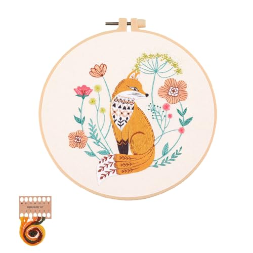 artcici Embroidery Kits Fox Flower Patterns for Beginners Adults, Full Range Embroidery Starter Kits Cross Stitch Needlework Supplies (Fox) - color: Fox