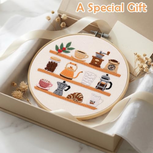 Nuberlic Coffee Bar Embroidery Kit for Beginners - color: coffee