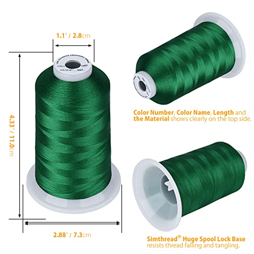 Simthread Embroidery Thread 5500 Yards Green 507, 2 Huge Spools 40wt Polyester for Brother, Babylock, Janome, Singer, Pfaff, Husqvarna, Bernina Machine - color: Green