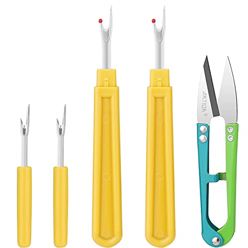 CampTek Seam Ripper, Sewing Stitch Ripper and Thread Remover Tool Kit, 2 Big+2 Small Embroidery Cutter and 1 Thread Snip(Yellow) - color: Yellow