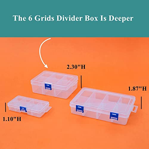 3 Pack Plastic Removable Divider Box and Storage Case for Small Parts, Hardware and Craft, 6 Grids, Clear - size: 6 Grids