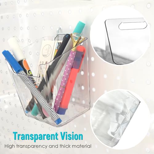 Clear Large Pegboard Cups, 6Pack Peg Board Square Storage Bins With Hooks - color: Clear