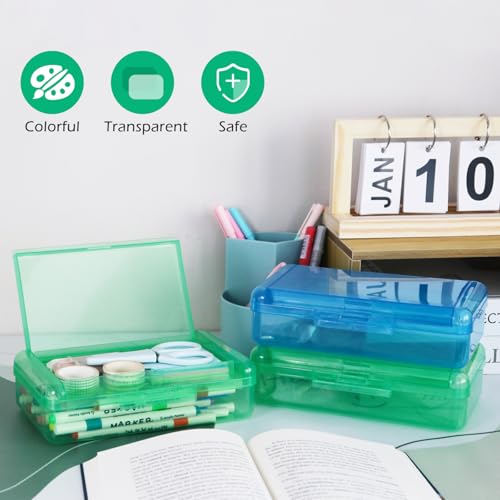 Double Layer Plastic Clear Hard Colored Pencil Box Case Pen Crayon Box - color: Green