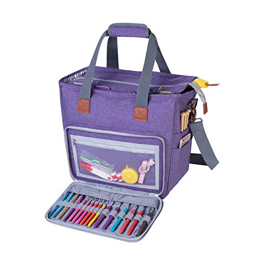LUXJA Large Knitting Bag with Shoulder Straps, Purple - color: Purple, size: Large