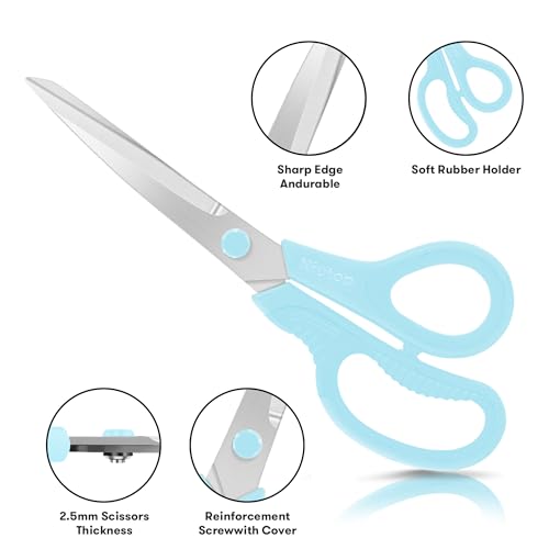 Niutop 8" All Purpose Scissors - Heavy Duty, Ergonomic Comfort Grip Shears for Office, Home, School, Art & Craft - color: Pastel Pink/Blue/Green