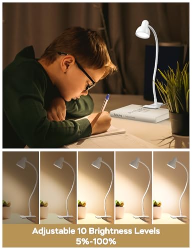LiFMIRA Clip on Lamp USB Reading Light, Desk Lamp with Clamp White - color: White