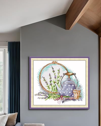 CaptainCrafts Counted Cross Stitch Kits for Adults Tea Pattern - color: Cross Stitch and Afternoon Tea in Summer, style: Counted 14CT