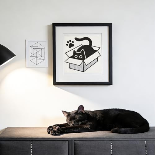 DOODLREAM Hiding Cat DIY Punch Needle Embroidery Kit for Beginner - color: Black Cat