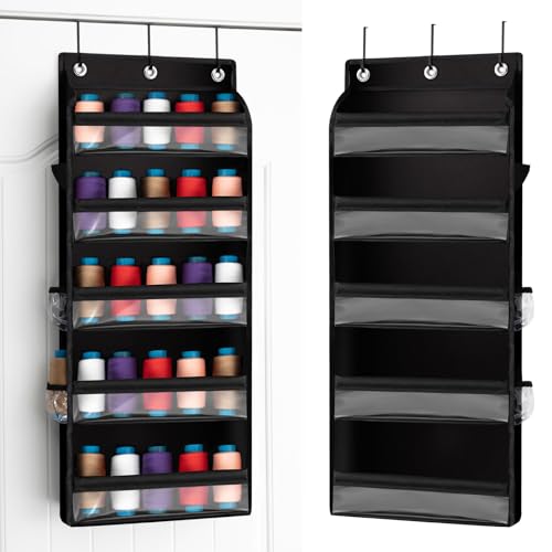 Tegeme 5-Tier Hanging Thread Holder with PVC Window & Side Pocket,Black - color: Black