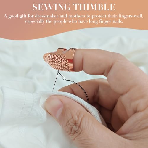 ZESION 4Pcs Sewing Thimbles, Adjustable Metal Thimbles for Hand Sewing Finger Protector, Quilting Craft Accessories for Knitting Needlework DIY Tools, Rose Gold(2 Sizes, S/M) - color: Adjustable Rose Gold