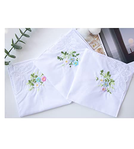 6 Pack of Ladies Embroidery Cotton Handkerchiefs Lace Wedding Hankies - color: Floral