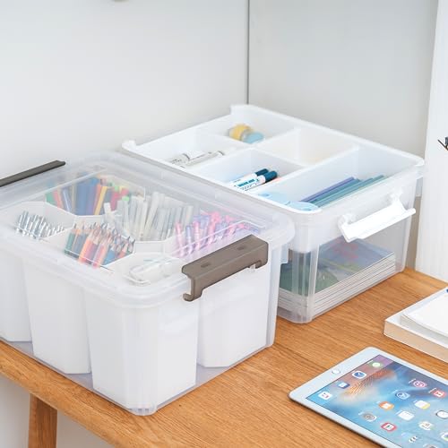 Citylife 17QT 2-Pack Storage bins with Lid 6 Marker inserts Buildable Lid - size: 2 Pack-17 QT-W