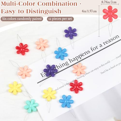 Embroidery Needle Threader Set – 12pcs Plastic Flower-Head Tools for Hand & Machine Sewing, Cross Stitch, Knitting, Quilting (Mixed Colors)