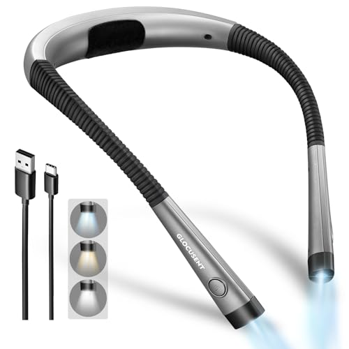 Glocusent Reading Light,Bendable Neck Light,80-hr Rechargeable Book Light - color: Gray, size: Standard-Medium