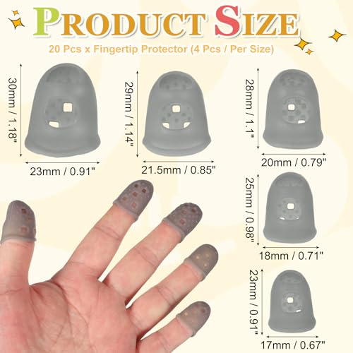PATIKIL Rubber Finger Tips, 5 Sizes 20 Pcs Guitar Fingertip Protector Silicone Thimbles Knitting Accessories for Hand Sewing Paper Sorting Money Counting Guitar Playing, Gray - color: Gray