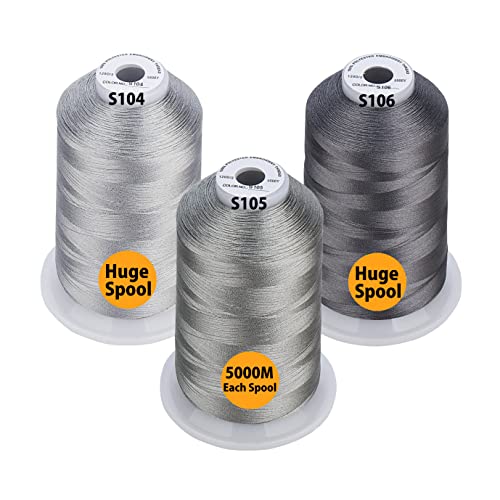 Simthread - 33 Selections - Various Assorted Color Packs of Polyester Embroidery Machine Thread Huge Spool 5500Y for All Sewing Embroidery Machines - 3 Different Gray Colors - color: 3 Differ Gray