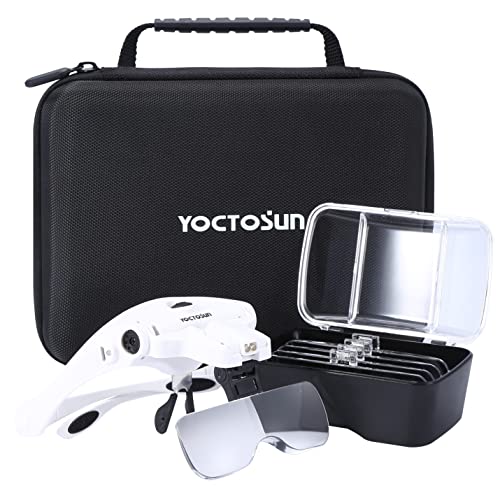 YOCTOSUN Magnifying Glasses with LED Light,5 Lenses,Headband,Storage Case - style: Led Head Magnifier with Storage Case