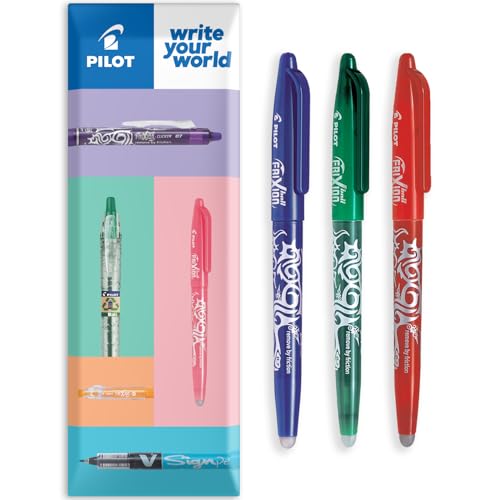 Pilot Frixion FR7 Pack of 3 Erasable Roller Pens Heat/Friction Medium Tip 0.7mm Blue/Green/Red - color: Blue/Green/Red