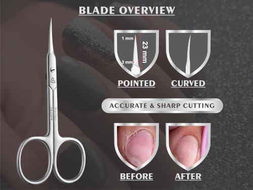 SILLVER Cuticle Scissors Extra Fine Curved, Super Slim Small Scissors with Precise Pointed Tip, Beard, Eyelash, Mustache, Dry Skin - Manicure Scissors - size: Slim 3.1-1mm Blade Width