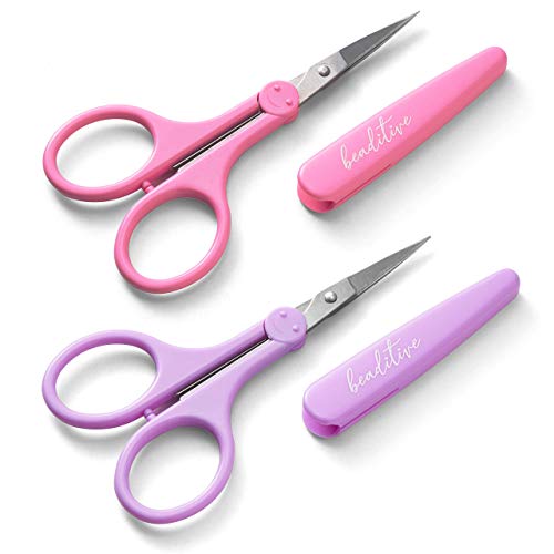 Beaditive High Precision Detail Scissors Set (2-Pc) Sharp, Fine Tips | Paper Cutting, Scrapbooking, Sewing, Crafting | Stainless Steel | Protective Cover (Pastel) - color: Pastel