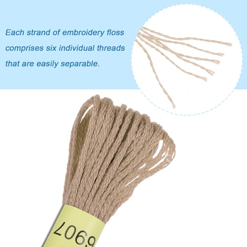 HARFINGTON 12 Skeins Embroidery Floss 8m Each Egyptian Long Fiber Cotton Cross Stitch Thread 26S/2x6 for Embroidery Projects Bracelet, Light Khaki - color: Light Khaki