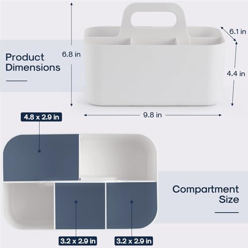 Multiuse Caddy Organizer with Handle, Portable Divided Plastic Tote Bin - Art Craft, Stationary Pen Marker Crayons, Makeup Hair Supplies Storage - Bathroom, Classroom, Dorm, Office, Desk Holder -White - color: White
