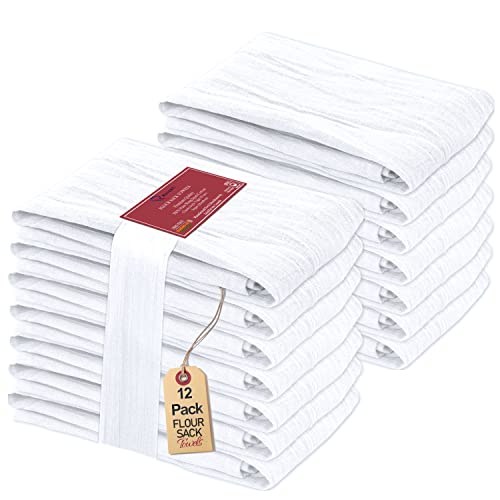 RUVANTI Flour Sack Towels 12 Pack 28”x28”, 100% Cotton Ring Spun – White - color: White, size: 12 Pack