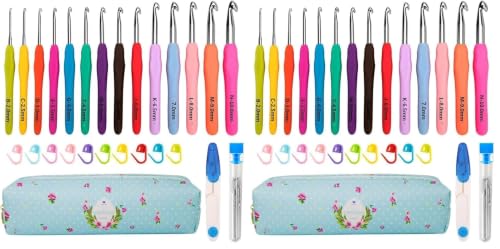 Yarniss Crochet Hooks,14 Size Crochet Set 2mm(B)-10mm(N), Ergonomic Crochet Hooks Set with Case for Beginner,Long Crochet Needles (Pack of 2) - size: 14 Size(2.0~10.0mm) (Pack of 2)