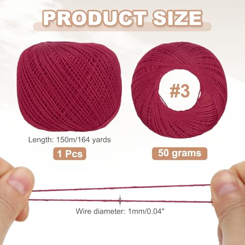 MECCANIXITY Crochet Thread Pearl Cotton Size 3 Deep Red Pearl 164 Yards for Crocheting Tatting Knitting Embroidery Sewing - color: Deep Red