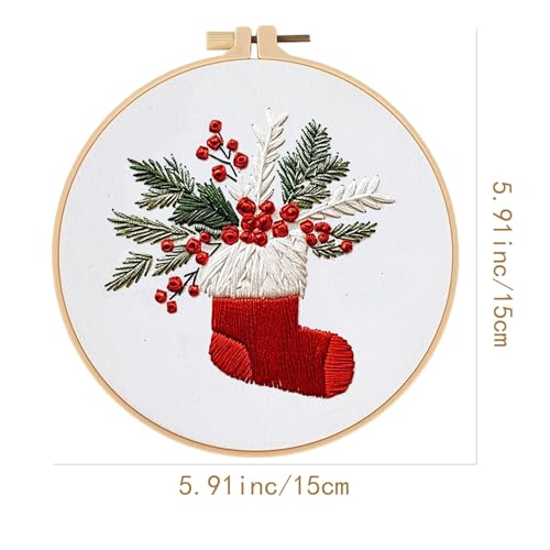 JCBCKJ Christmas Embroidery Beginner Set - A Cross Stitch Set Suitable for Beginners, with Step-By-Step Guide, Pre Printed Fabric, Christmas Sock Gift Pattern Embroidery