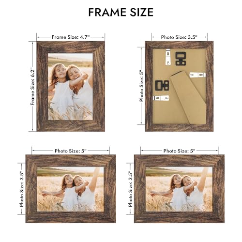 Hongkee 3.5x5 Picture Frame, Real Glass Wood Frame(Rustic Brown, 1 Pack) - color: Rustic Brown, size: 3.5X5 in