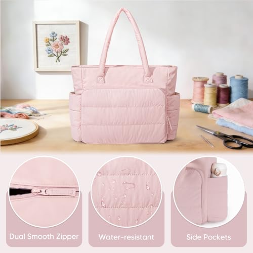 Teamoy Puffy Embroidery Bag Organizer, Cross Stitch Bag, Pink - color: Pink